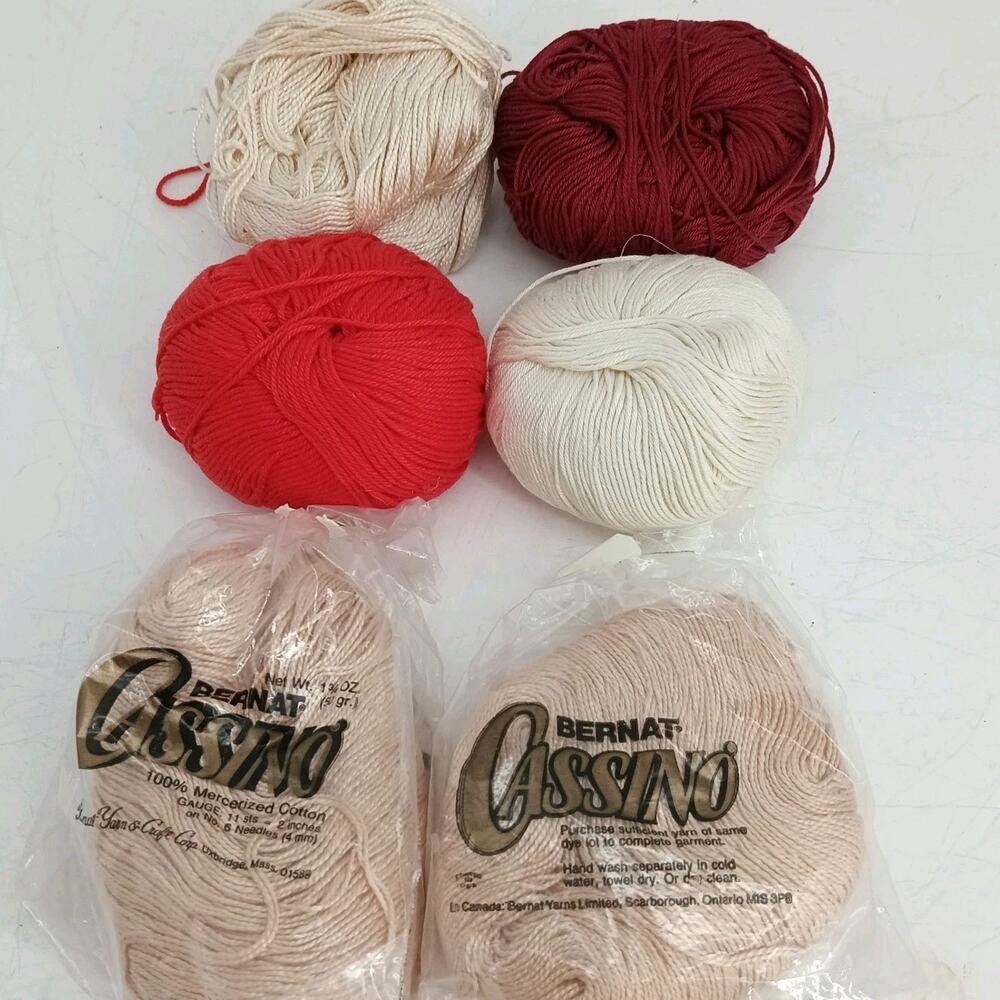 6X New Bernat Cassino 100% Mercerized Cotton Yarn 50 Grams Mixed